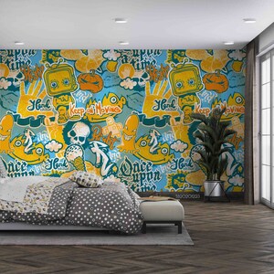 3D-Graffiti-Roboter-Tapete, Schälen und Aufkleben-Wandbild