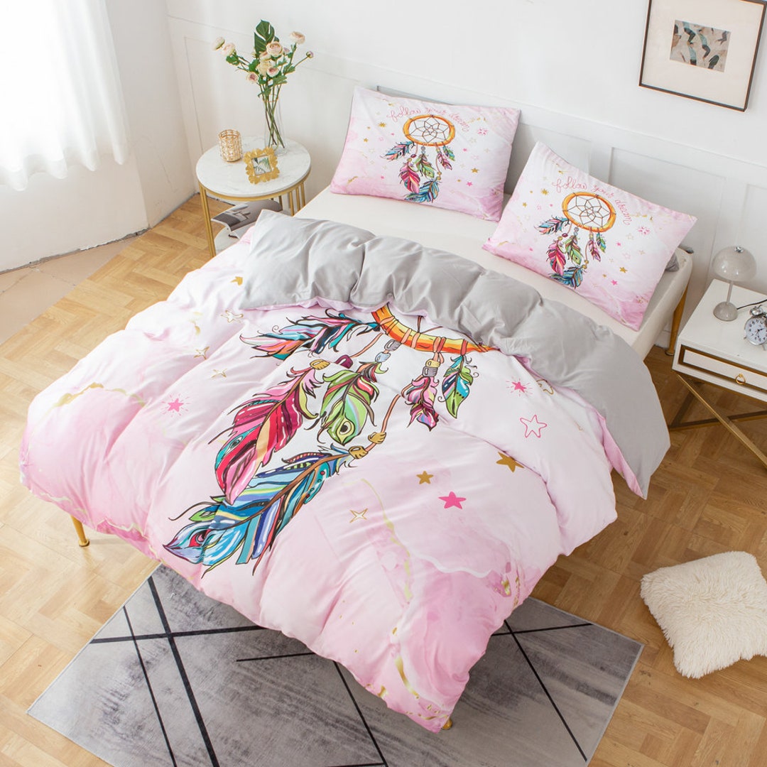 3D Dream Catcher Duvet Covers Set, Pink Quilt Cover, Ethnic Style