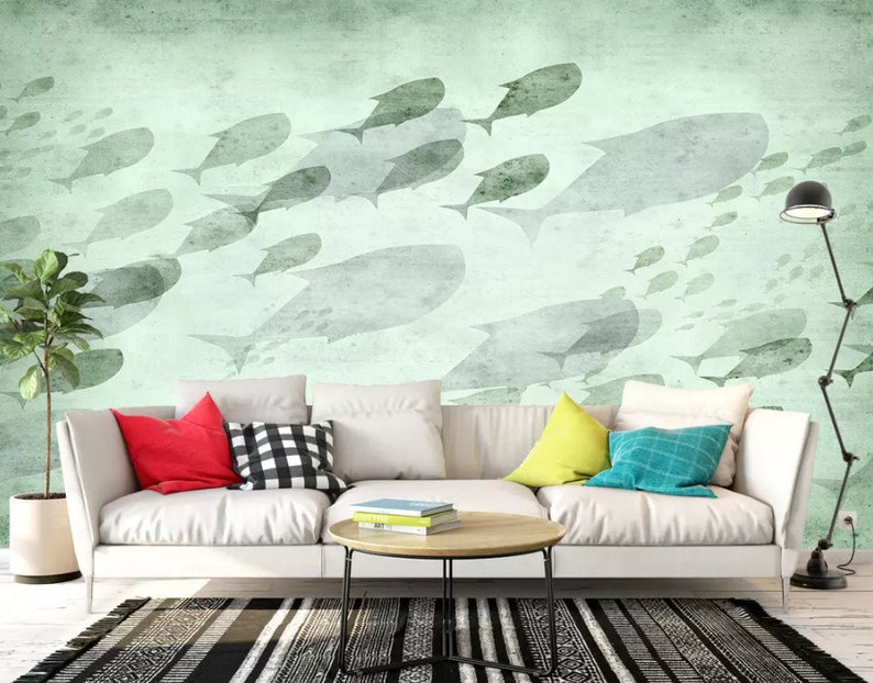 3D Fish Wallpaper Cartoon Wall Mural Ocean Wall Decor Kids Etsy
