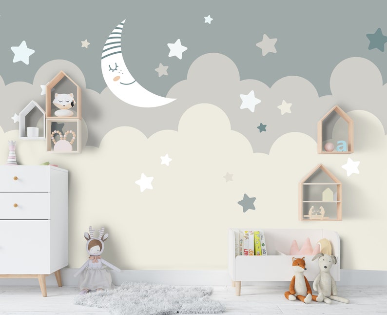 3D Kids Cartoon Moonlight Cloud Wallpaper-nursery Wallpaper - Etsy