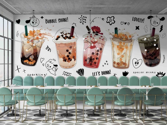 3D Bubble Tea D92 Fruit Pearl Tea Milk Tea Shop Wallpaper Mural  Self-adhesive