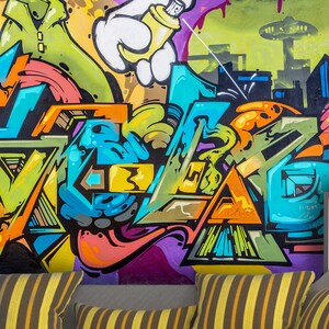 3d graffiti letras mão spray abstrato papel de parede removível-casca e vara mural da parede, sala de jogos papel de parede deco, r