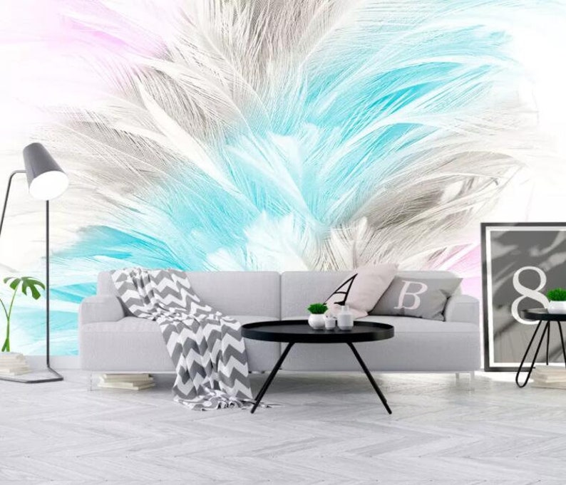 Wall Mural,Vintage art,Peel and Stick Removable Self Adhesive Wallpaper 3D Abstract Soft Watercolor Feather Wallpaper