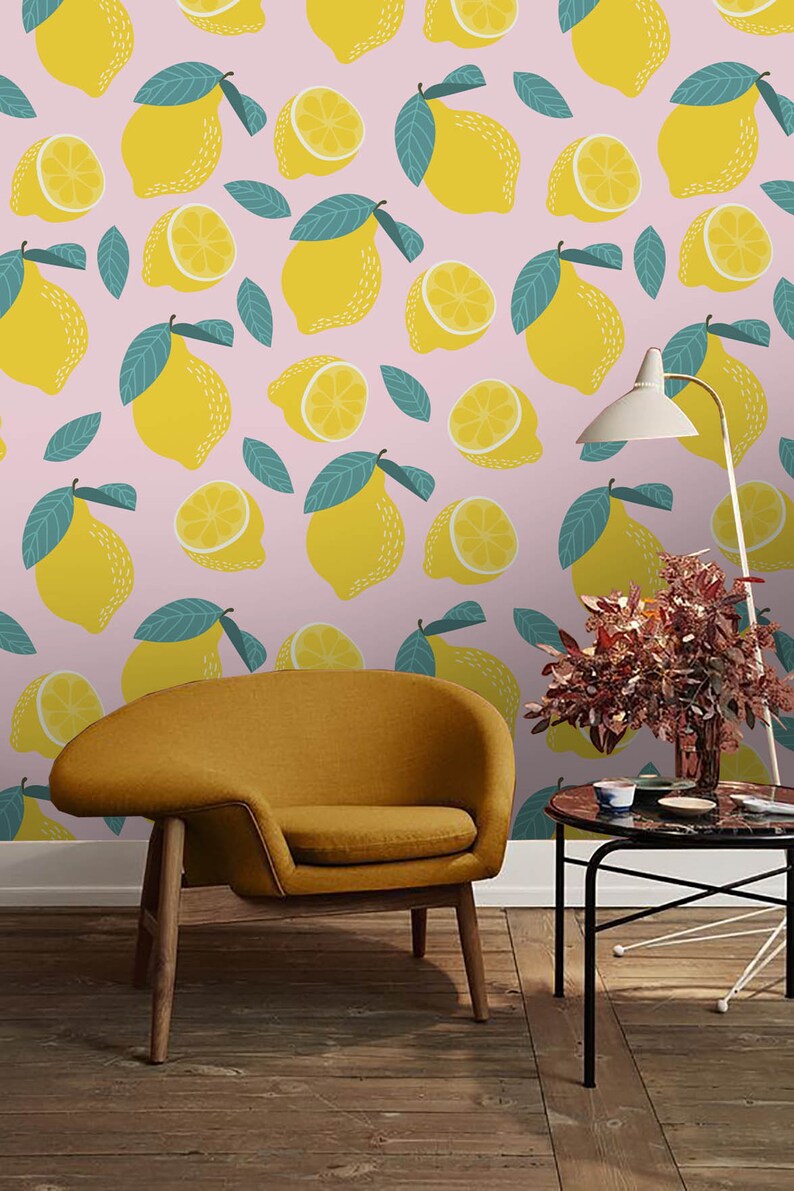 Lemon Print Wallpaper, Yellow Fruit, Peel and Stick Wall Mural - Etsy
