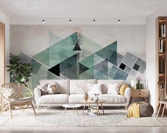 Abstract Green Geometric Wallpaper Mural, Peel and Stick