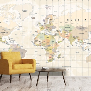 3D-Weltkarten-Tapete, altes Pergament-Wandbild, Landplatten-Wanddekoration, Ozeanplatten-Wandkunst, abziehen und aufkleben, abnehmbare Tapete