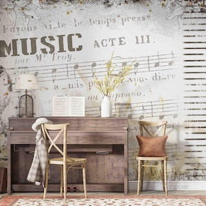 Carta da parati murale musicale - Carta da parati 3D con spartito retrò, carta da parati staccabile e adesiva, arte murale per soggiorno, camera da letto, ufficio