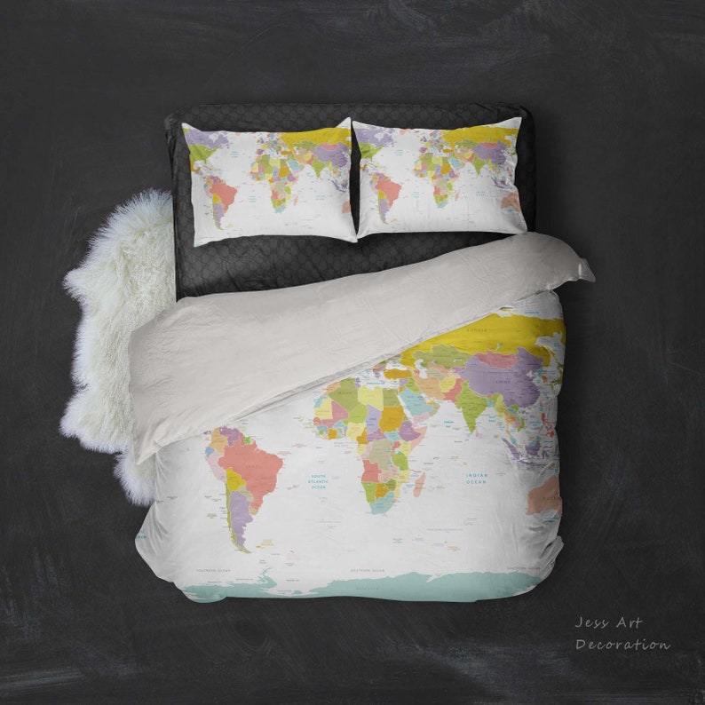 3D World Map Duvet Covers Set Colorful Quilt Cover Detail Etsy Australia