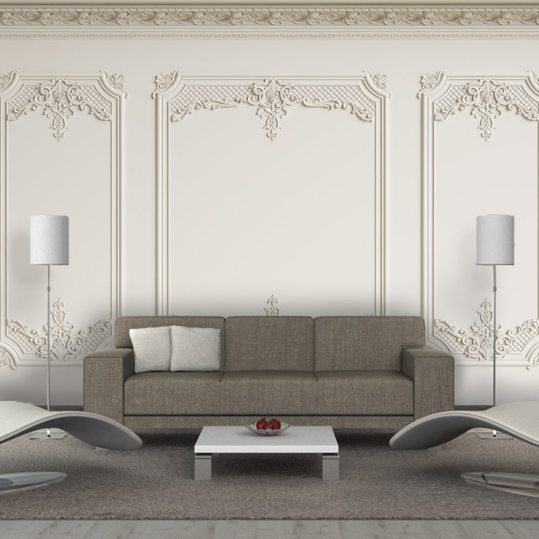 3D Molding Wallpaper, Interior Wall With Cornice Wall Mural, Embossed