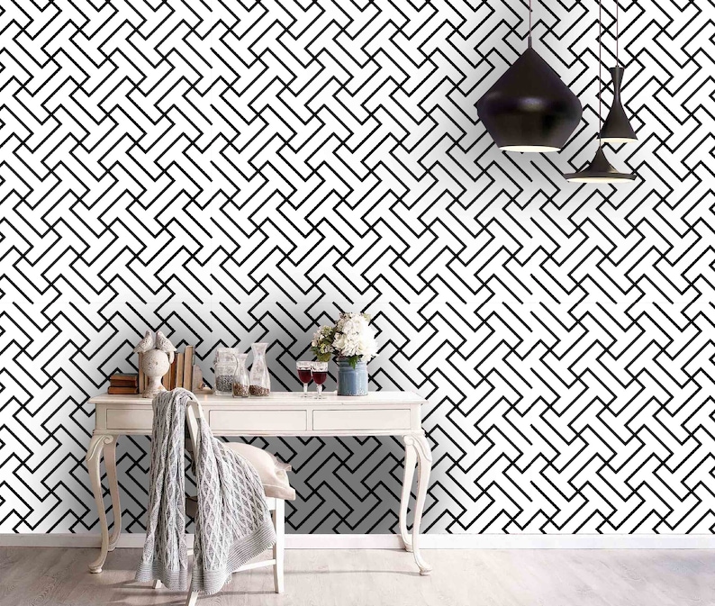 3D Regular Wall Mural,Vintage art,Peel and Stick Removable Self Adhesive Wallpaper Abstract Line Wallpaper
