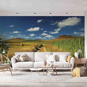 Cielo nuvole sentiero d'erba scenario 3D stacca e incolla, carta da parati rimovibile, decorazione murale, carta da parati autoadesiva, decalcomanie da muro, carta da parati murale