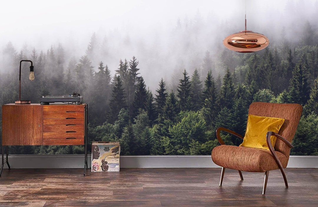 Foggy Forest Wallpaper Mural, Peel and Stick Removable Wall Decor - Etsy