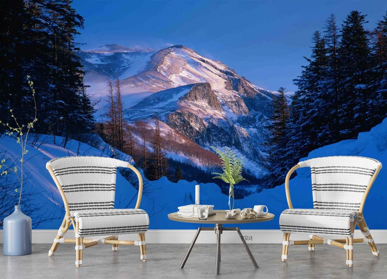 Snow Mountain Forest Scenery Wallpaper, 3D Peel and Stick Wall Mural - Etsy