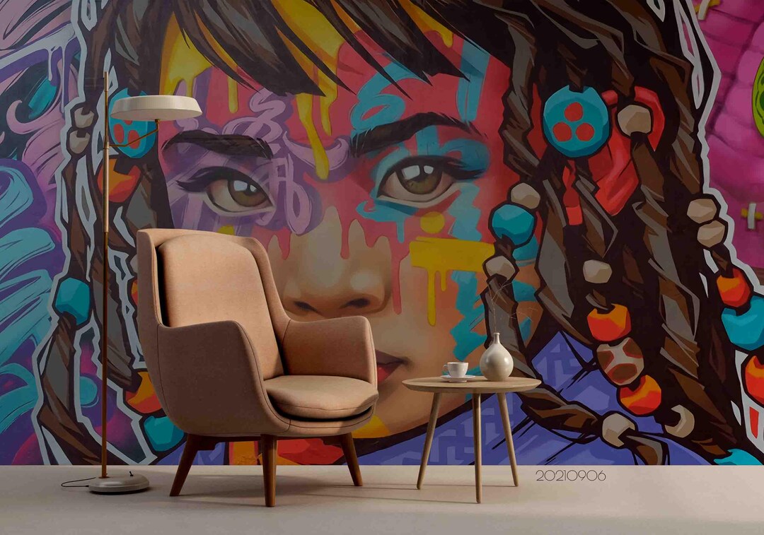 Colorful Graffiti Girl Wall Mural – Peel and Stick Wallpaper - Etsy
