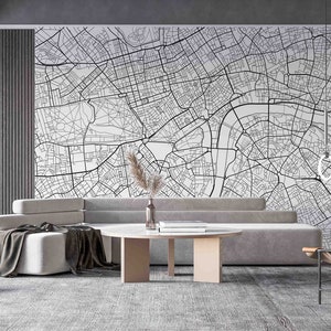3D stadskaart zwarte lijnen behang verwijderbaar behang-peel en stick muur muurschildering, speelkamer behang muur deco, r