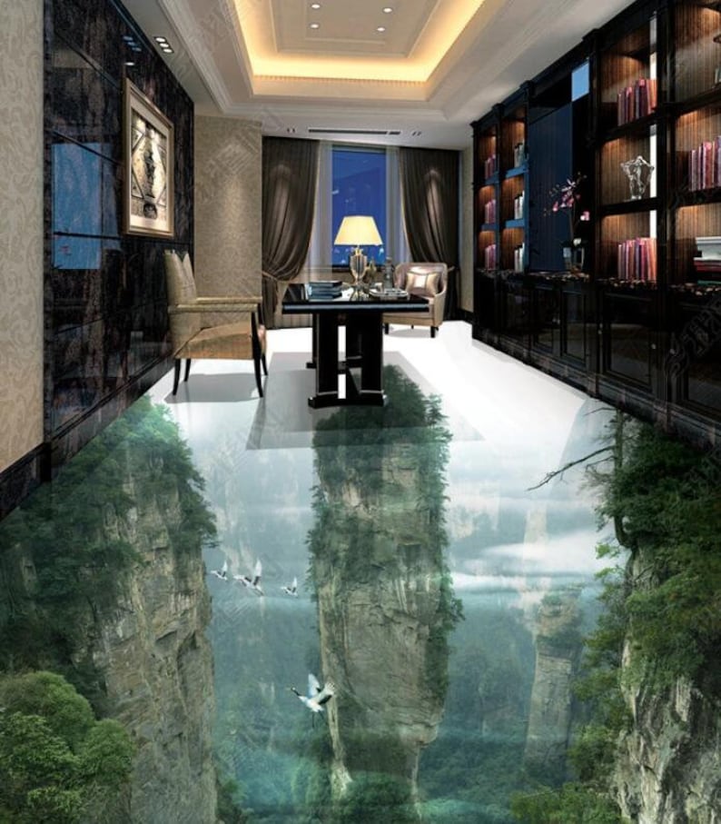 3D Green Mountain Crane Floor Mural, Self-adhesive Vinyl - Etsy