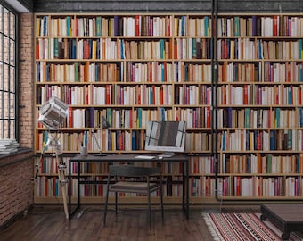 Bookshelf Wall Mural, 3D Library Wallpaper, Peel and Stick
