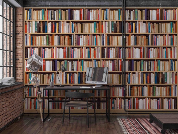 3D Books Wallpaper Bookshelf Wall Mural Library Wall Decor - Etsy 3D Books Wallpaper Bookshelf Wall Mural Library Wall Decor - Etsy