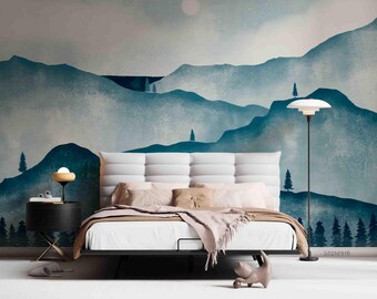 Watercolor Mountain Landscape Wallpaper Mural – Peel and Stick