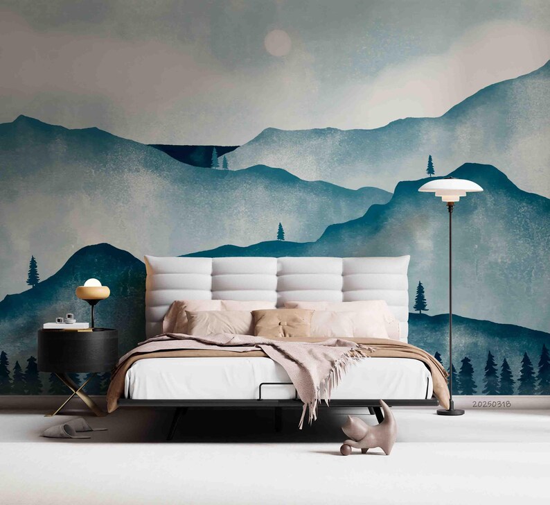 Watercolor Mountain Landscape Wallpaper Mural – Peel and Stick - Etsy