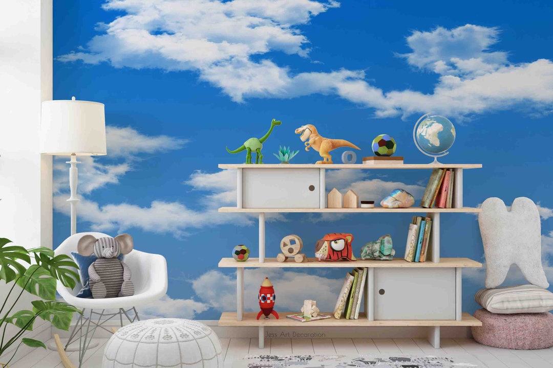 Blue Sky Clouds Wallpaper, Peel and Stick Wall Mural, Nursery Decor - Etsy