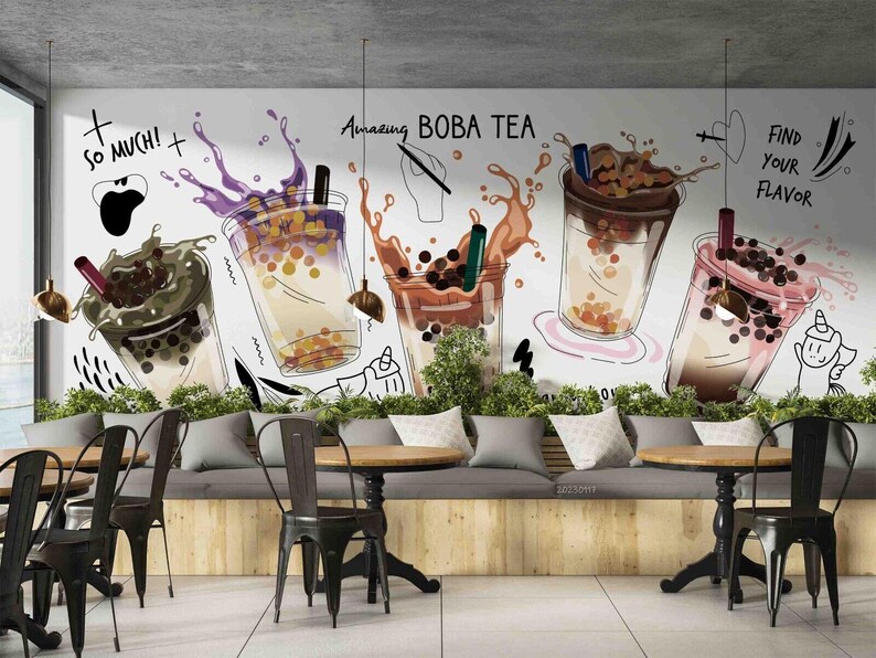 Boba Tea 3D Bubble Wallpaper, Cafe Mural, Peel and Stick - Etsy