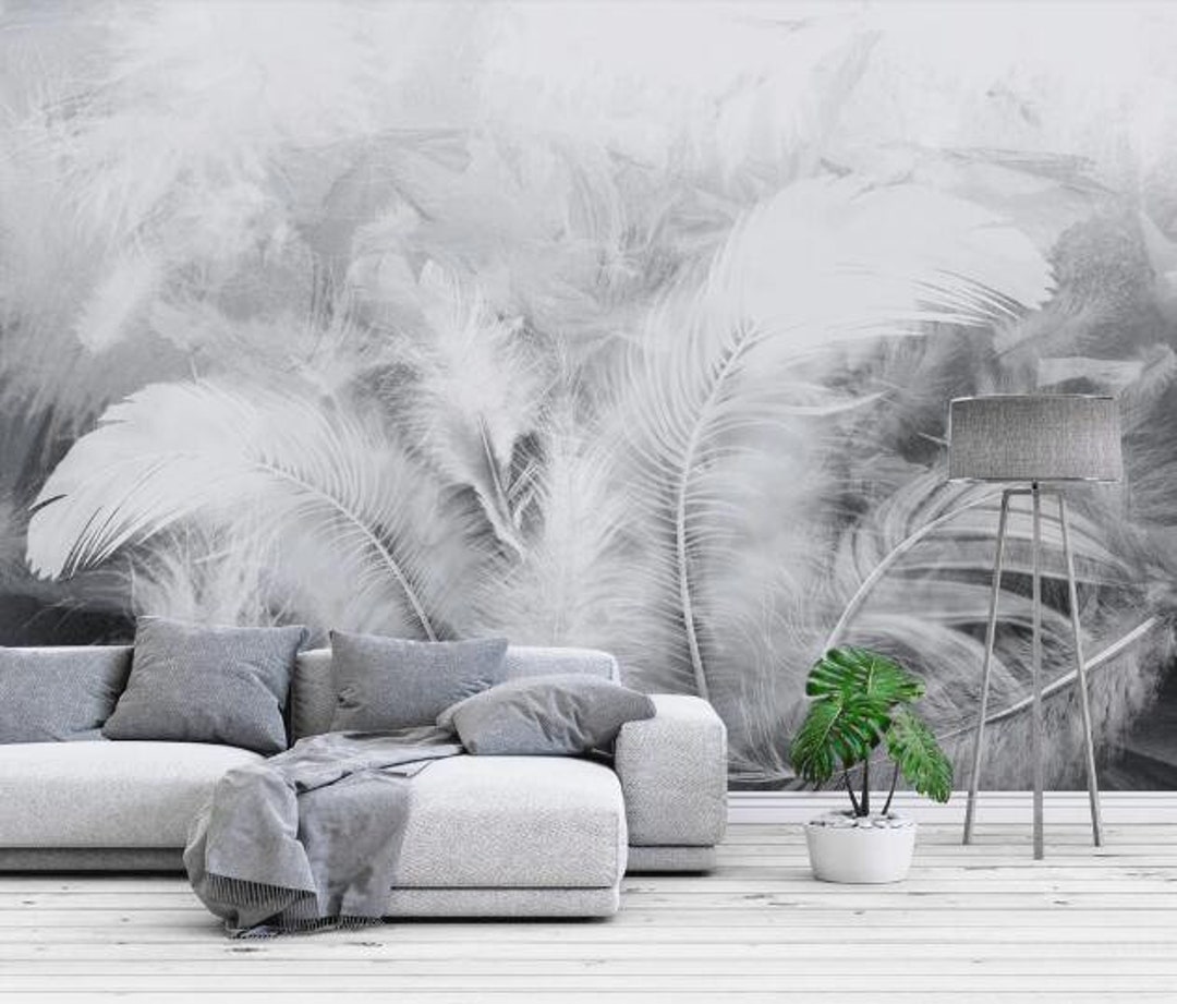 3D Feather Wallpaper White Wall Mural Soft Wall Decor Old - Etsy