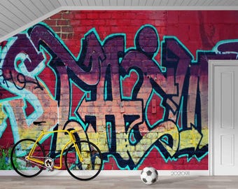 Colorful Graffiti Wall Mural: 3D Abstract Art, Peel & Stick Wallpaper