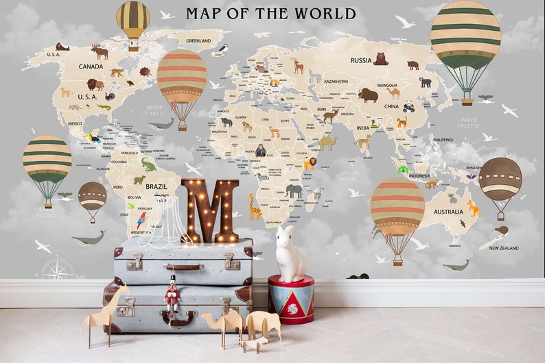 3D Kids Dark cloud World map Wallpaper-Nursery Wallpaper ...