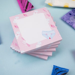 Kawaii Period Positivity Sticky Notes, Cute Desk Sticky notes, Kawaii Memo pads, Period Panties Stationary, Cute Stationary,