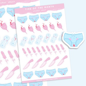 Cute Period Time of the Month Planner Tracker - Monthly Cycle Planner Stickers - Kawaii Period Panties -  Funny Woman Planner Stickers
