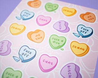 Alternative Conversation Heart Planner Stickers - Cute Pastel Valentines Day Sweetheart Candy Stationary Sticker Sheet