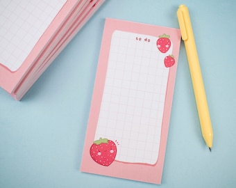 Cute Pastel To Do List Notepad, Magnetic Shopping List, Desk Memo Pad, To Do List Planner, Cute Kawaii Productivity Planner with strawberry
