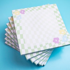90s Flower Power Wavy Checkered Pattern Sticky Notes, Curse Words Desk Memopad, Pastel Kawaii Stationary, Cute Stationary Memopads