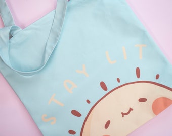 Pastel Cute Kawaii Sunny Tote bag, Kawaii Grocery Tote, Kawaii bag, , Cute Illustrated Tote, Reusable Tote Bag, Cute Bag