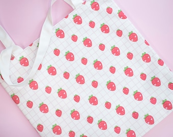 Bonita bolsa de mano con diseño de fresa kawaii - Bolsa de mano kawaii pastel - Adorable y divertida bolsa de mano reutilizable - Bonita bolsa