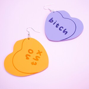 Alternative Conversation Heart Statement Earrings - Valentines Day Sweetheart Candy Earrings - Oversize Jewelry Acrylic Candy Heart Earrings