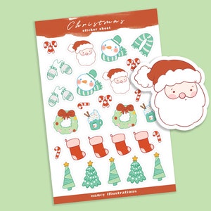 Lindas pegatinas para planificadores navideños, hojas de pegatinas kawaii para vacaciones, hojas de pegatinas para planificadores de invierno, lindas pegatinas navideñas de muñecos de nieve y Papá Noel