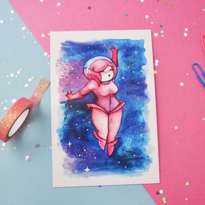 Kawaii Art Print - Kawaii Girl - Cute Kawaii Art - Chubby Girl - Astronaut Girl - Astronaut Print - Cute Kawaii Girl - Cute Space Girl