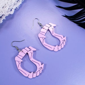 Purple Acrylic Vampire Fangs Earrings - Handmade laser cut Kawaii Earrings - Unique Halloween Alternative Dangle Statement Earrings Jewelry