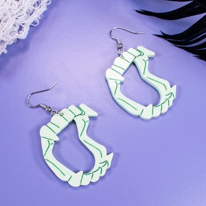 Green Acrylic Vampire Fangs Earrings - Handmade laser cut Kawaii Earrings - Unique Halloween Alternative Dangle Statement Earrings Jewelry