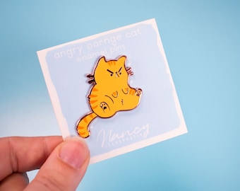 Angry Orange Cat Enamel Pin, Illustrated Kawaii Kitty Hard Enamel Pin, Emote Lapel Accessories Fashion Pin
