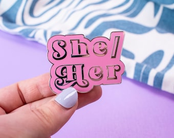 She/Her pronoun pin set any pronouns pins enamel lapel pins enamel pins set cute enamel pins, Hard Enamel Pin, Cute Kawaii Badge