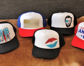 American Flag Trucker Hat Womens Patriotic Mesh Trucker Mens 4th of July Trucker Hat Red White and Blue Ball Cap American Girl Hat
