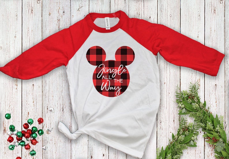 Kids Disney Shirt Childs Raglan Christmas Shirt Mickey  Minnie Buffalo Plaid Shirt