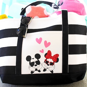 Striped Disney Beach Bag / Disney Bag / Disney Autograph Bag / Disneyland Canvas Tote / Summer Tote