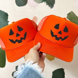Jack O Lantern Hat / Halloween Trucker / Pumpkin Trucker Hat / Trick Or Treat Hat