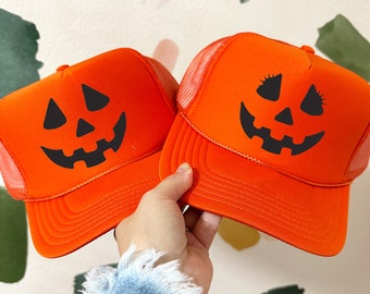 Jack O Lantern Hat / Halloween Trucker / Pumpkin Trucker Hat / Trick Or Treat Hat
