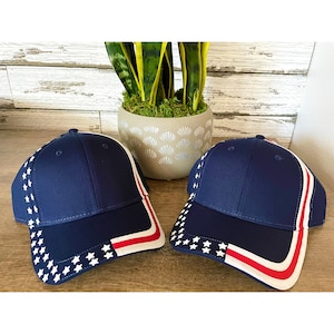 Gorra personalizada con bandera estadounidense: sarga de algodón roja, blanca y azul