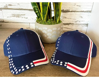 Custom American Flag Baseball Hat / Red White and Blue Structured Hat / Fourth of July Customizable Hat